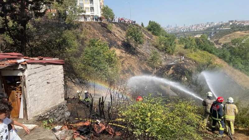 İstanbul'da çalılık alanda çıkan yangın nedeniyle 3 ev tahliye edildi