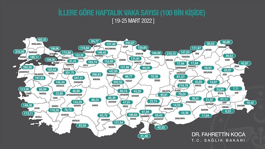 Haftalık vaka haritasında Ankara zirvede