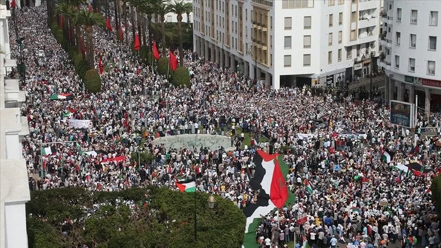 Fas'ta Gazze'ye destek için düzenlenen gösteriler devam ediyor